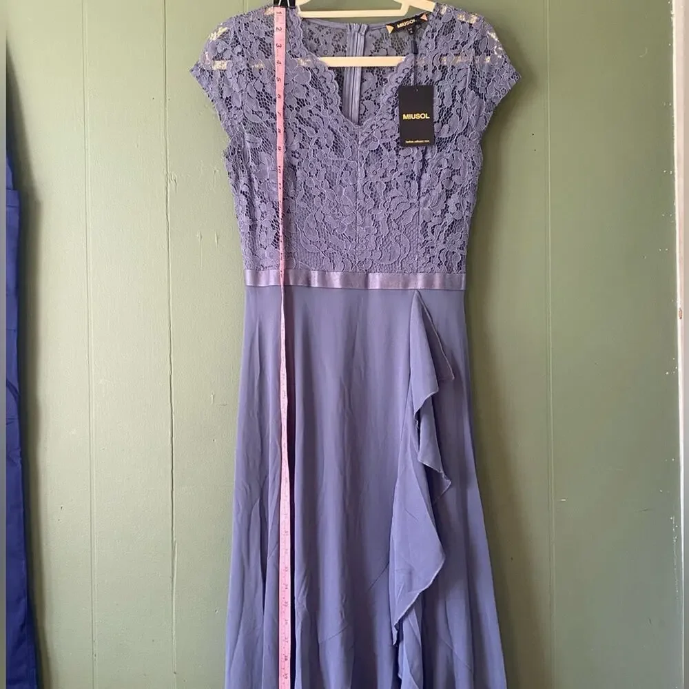 Womens Size 4-6 Dress NEW Asymmetircal Feminine Gray Formal Party Guest Midi - Picture 14 of 15